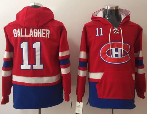 Canadiens #11 Brendan Gallagher Red Name & Number Pullover NHL Hoodie - Click Image to Close